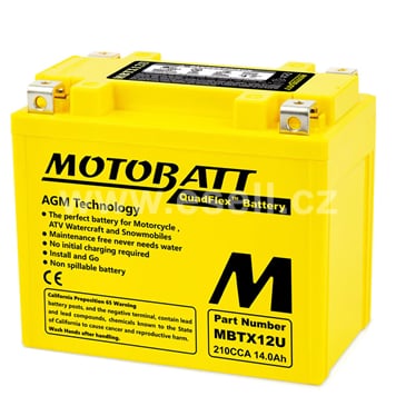Baterie MOTOBATT MBTX12U, 12V, 14Ah, 210A (YTX12-BS, YTX14-BS, YTX14H-BS)