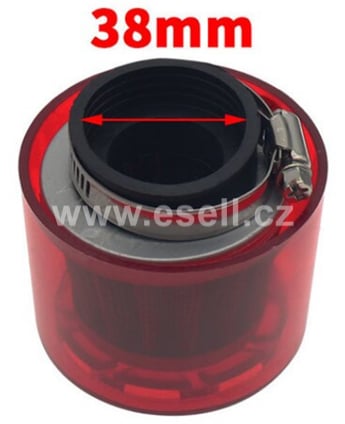 Sportovní vzduchový filtr 38mm s krytem - červená