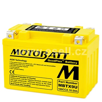 Baterie MOTOBATT MBTX9U, 12V, 10,5Ah, 160A (YTX9-BS, YT12A-BS, YTZ12S, YTZ14S)