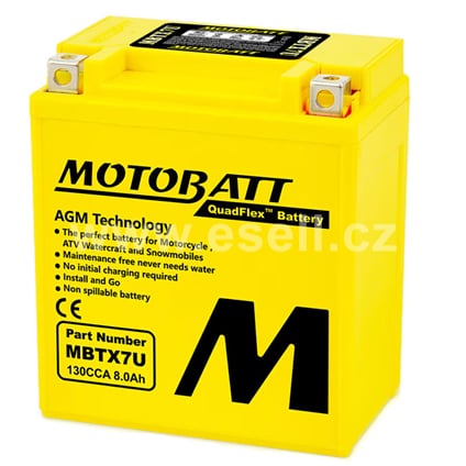 Baterie MOTOBATT MBTX7U, 12V, 8Ah, 130A (YTX7L-BS, YTZ8V)