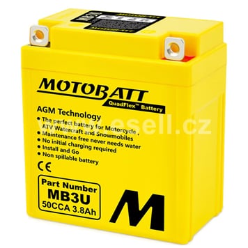Baterie Motobatt MB3U, 12V, 3,8Ah, 50A (YB3L-A; YB3L-B)