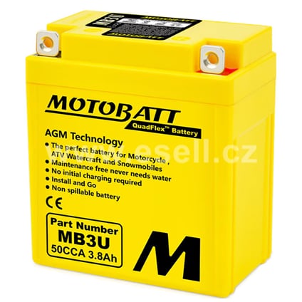 Baterie Motobatt MB3U, 12V, 3,8Ah, 50A (YB3L-A; YB3L-B)